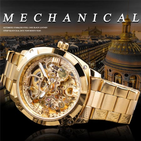 Ceas barbatesc de mana Forsining Mecanic Automatic Luxury Elegant Clasic Retro Fashion Auriu [1]