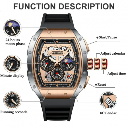 Ceas barbatesc de mana Fox Box Luxury Fashion Casual Cronograf Quartz Silicon [5]