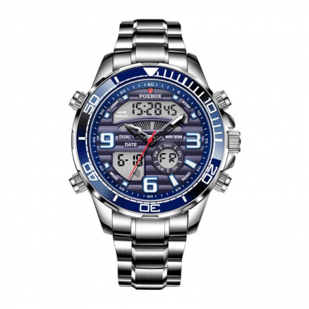 Modele noi - Ceas barbatesc de mana Fox Box Business Casual Fashion Elegant Digital Dual Time Argintiu