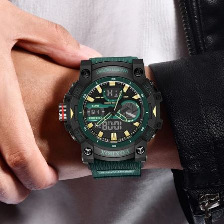 Ceas barbatesc de mana Fox Box Stil Militar Army Dual time Fashion Sport Casual Quartz Verde [4]