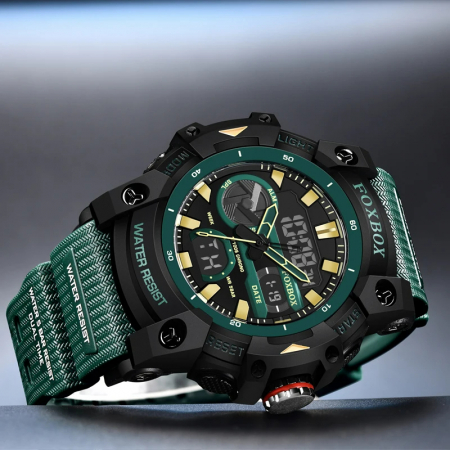 Ceas barbatesc de mana Fox Box Stil Militar Army Dual time Fashion Sport Casual Quartz Verde [2]