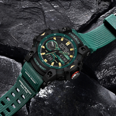 Ceas barbatesc de mana Fox Box Stil Militar Army Dual time Fashion Sport Casual Quartz Verde [3]