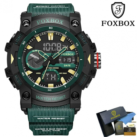 Ceas barbatesc de mana Fox Box Stil Militar Army Dual time Fashion Sport Casual Quartz Verde [6]