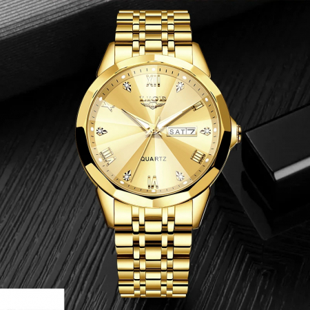 Ceas dama de mana Lige Quartz Elegant Luxury Casual Fashion Analog Auriu [4]