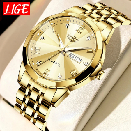 Ceas dama de mana Lige Quartz Elegant Luxury Casual Fashion Analog Auriu [3]