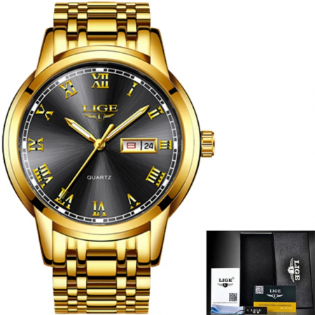 Ceas dama de mana Lige Quartz Fashion Luxury Elegant Casual Analog Auriu [7]