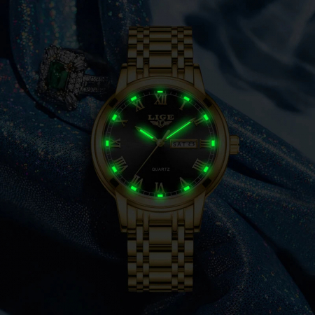 Ceas dama de mana Lige Quartz Fashion Luxury Elegant Casual Analog Auriu [4]