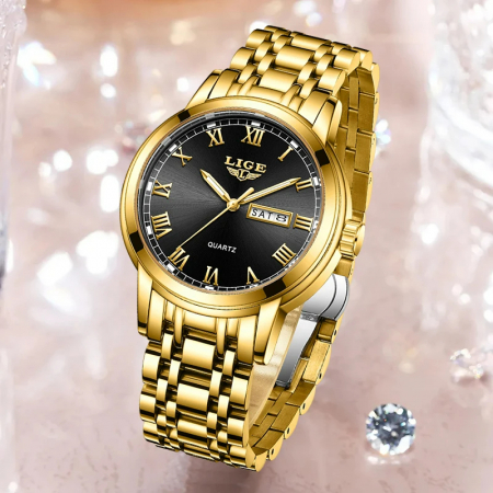 Ceas dama de mana Lige Quartz Fashion Luxury Elegant Casual Analog Auriu [6]