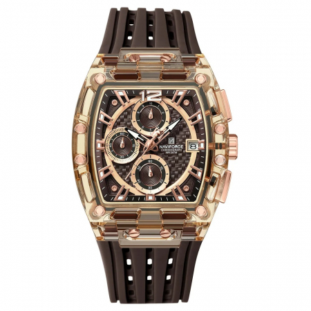 Ceasuri barbatesti - Ceas barbatesc de mana Naviforce Sport Casual Fashion Analog Quartz Maro Auriu