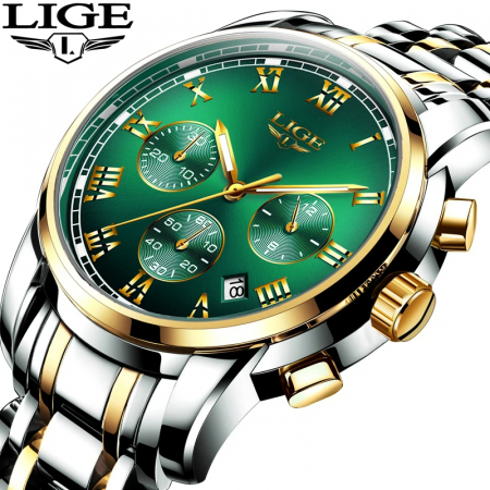 Ceas dama de mana Lige Top Brand Luxury Casual Elegant Fashion Analog Quartz Argintiu Verde [1]