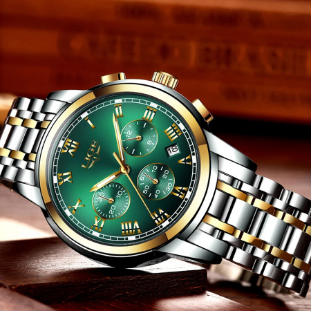 Ceas dama de mana Lige Top Brand Luxury Casual Elegant Fashion Analog Quartz Argintiu Verde [2]