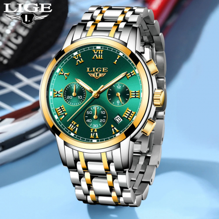 Ceas dama de mana Lige Top Brand Luxury Casual Elegant Fashion Analog Quartz Argintiu Verde [3]