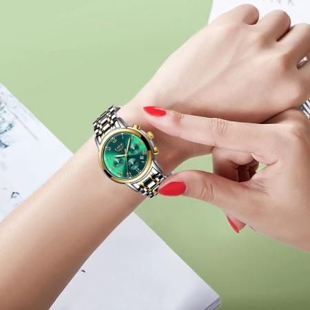 Ceas dama de mana Lige Top Brand Luxury Casual Elegant Fashion Analog Quartz Argintiu Verde [6]