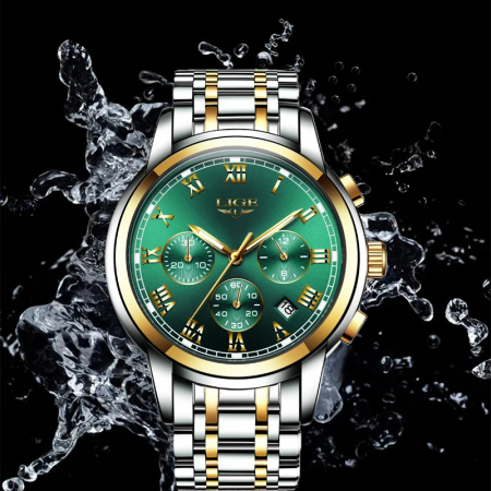 Ceas dama de mana Lige Top Brand Luxury Casual Elegant Fashion Analog Quartz Argintiu Verde [7]