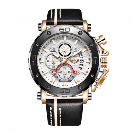 Ceas barbatesc de mana Lige Elegant Cronograf Quartz Analog Luxury Piele [0]