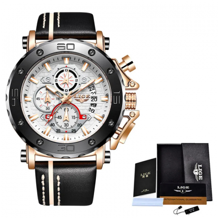 Ceas barbatesc de mana Lige Elegant Cronograf Quartz Analog Luxury Piele [3]