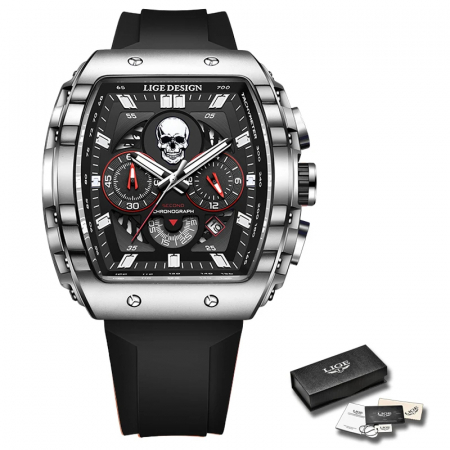 Ceas barbatesc de mana Lige Craniu Skeleton Casual Stil Cronograf Militar Sport Silicon [6]