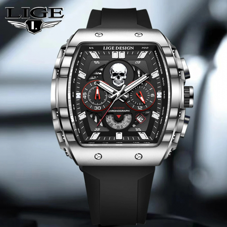 Ceas barbatesc de mana Lige Craniu Skeleton Casual Stil Cronograf Militar Sport Silicon [2]