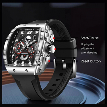 Ceas barbatesc de mana Lige Craniu Skeleton Casual Stil Cronograf Militar Sport Silicon [3]