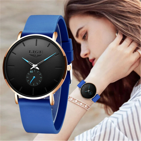Ceas dama de mana Lige Quartz Elegant Casual Luxury Top Brand Analog Albastru [1]