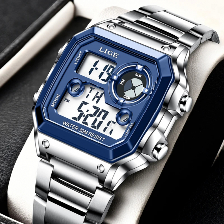 Ceas barbatesc de mana Lige Cronograf Top Brand Electronic Digital Sport Fashion Casual Argintiu [1]