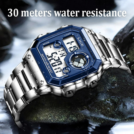 Ceas barbatesc de mana Lige Cronograf Top Brand Electronic Digital Sport Fashion Casual Argintiu [4]