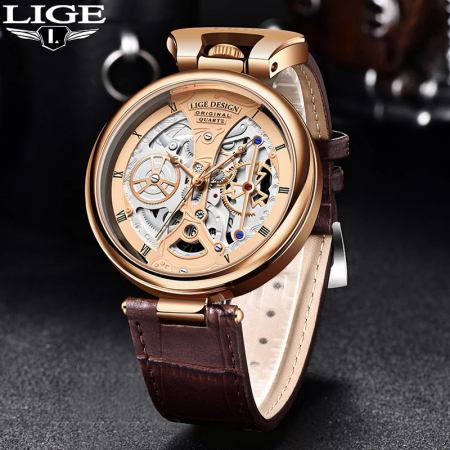 Ceas barbatesc de mana Lige Fashion Elegant Luxury Quartz Analog Piele [2]