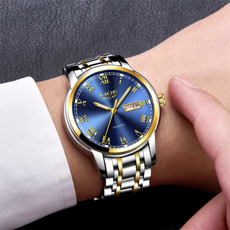 Ceas barbatesc de mana Lige Top Brand Elegant Luxury Casual Fashion Quartz ArgintiuAlbastru [4]