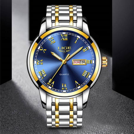 Ceas barbatesc de mana Lige Top Brand Elegant Luxury Casual Fashion Quartz ArgintiuAlbastru [5]
