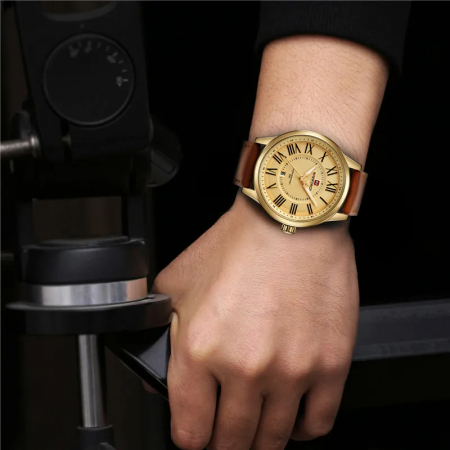 Ceas barbatesc de mana Naviforce Clasic Cifre romane Data Casual Elegant Maro Auriu [3]