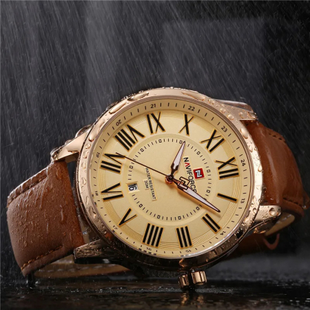 Ceas barbatesc de mana Naviforce Clasic Cifre romane Data Casual Elegant Maro Auriu [2]