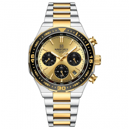 Ceasuri barbatesti - Ceas barbatesc Naviforce Elegant Casual Cronograf Quartz Fashion Argintiu Auriu
