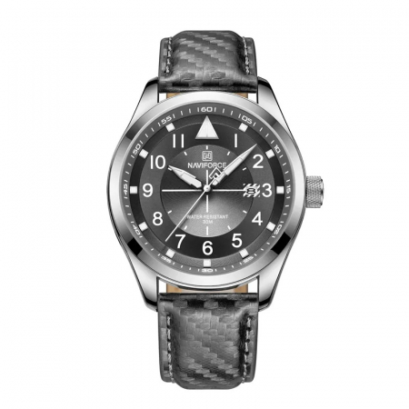 Ceasuri barbatesti - Ceas barbatesc de mana Naviforce Elegant Auto Data Sport Fashion Casual Piele naturala Gri