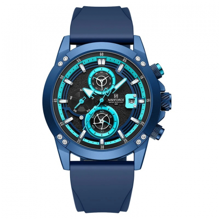 Ceas barbatesc de mana Naviforce Quartz Casual Analog Army Militar Silicon Albastru [0]