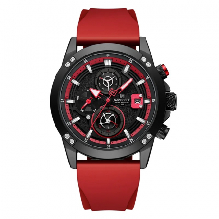 Ceas barbatesc de mana Naviforce Quartz Analog Led Army Militar Silicon Rosu [0]