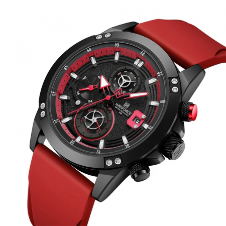 Ceas barbatesc de mana Naviforce Quartz Analog Led Army Militar Silicon Rosu [1]