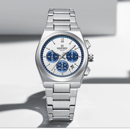 Ceas barbatesc de mana Naviforce Cronograf Quartz Analog Fashion Casual Elegant Argintiu Albastru [6]