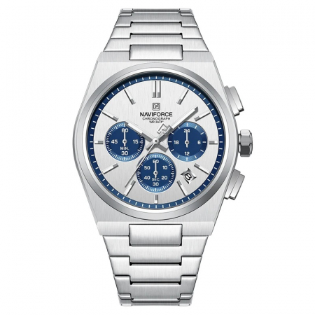 Ceasuri barbatesti - Ceas barbatesc de mana Naviforce Cronograf Quartz Analog Fashion Casual Elegant Argintiu Albastru