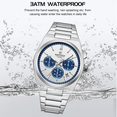 Ceas barbatesc de mana Naviforce Cronograf Quartz Analog Fashion Casual Elegant Argintiu Albastru [5]