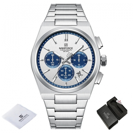 Ceas barbatesc de mana Naviforce Cronograf Quartz Analog Fashion Casual Elegant Argintiu Albastru [1]