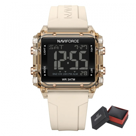Ceas barbatesc de mana Naviforce Sport Casual Digital Cronograf Quartz Fashion Crem Auriu [5]