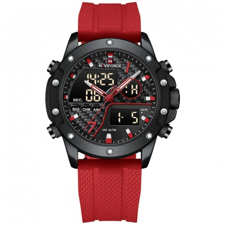 Ceas barbatesc de mana Naviforce Sport Digital Dual time Fashion Stil Army Militar Casual Rosu [0]