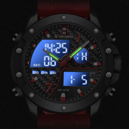 Ceas barbatesc de mana Naviforce Sport Digital Dual time Fashion Stil Army Militar Casual Rosu [4]