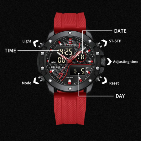 Ceas barbatesc de mana Naviforce Sport Digital Dual time Fashion Stil Army Militar Casual Rosu [2]