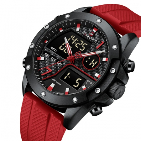 Ceas barbatesc de mana Naviforce Sport Digital Dual time Fashion Stil Army Militar Casual Rosu [1]