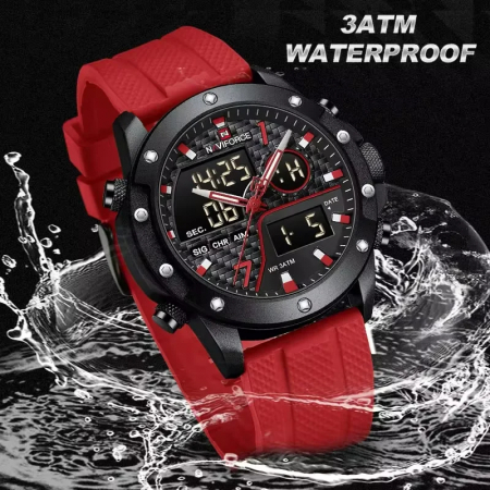 Ceas barbatesc de mana Naviforce Sport Digital Dual time Fashion Stil Army Militar Casual Rosu [5]