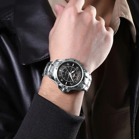 Ceas barbatesc de mana Naviforce Sport Militar Army Casual Fashion Analog  Elegant Argintiu Negru [2]