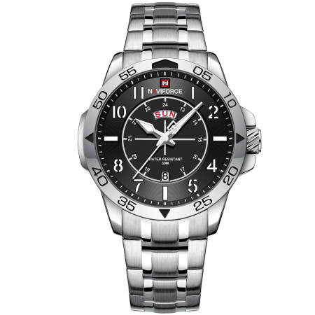 Ceas barbatesc de mana Naviforce Sport Militar Army Casual Fashion Analog  Elegant Argintiu Negru [0]
