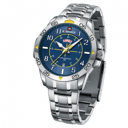 Ceas barbatesc de mana Naviforce Sport Militar Army Casual Fashion Analog Calendar Argintiu Albastru [2]