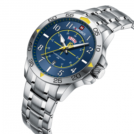 Ceas barbatesc de mana Naviforce Sport Militar Army Casual Fashion Analog Calendar Argintiu Albastru [1]